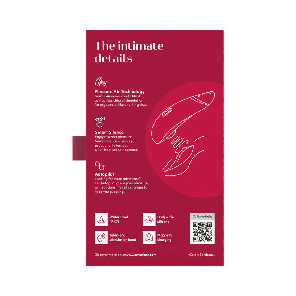 Womanizer Premium 2 Rechargeable Silicone Luxurious Pleasure Air Clitoral Stimulator Bordeaux