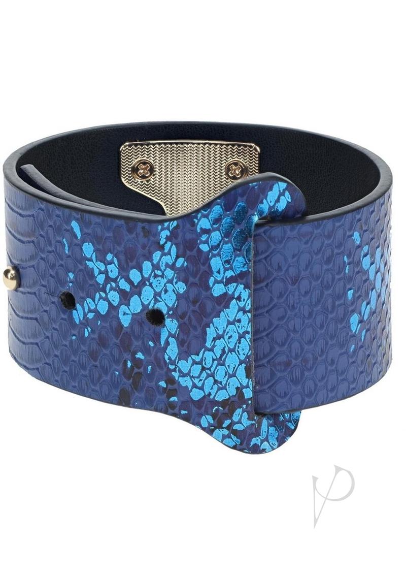 Ouch Florence Collection Handcuffs Blue in stylish blue bonded leather with snake print design.
