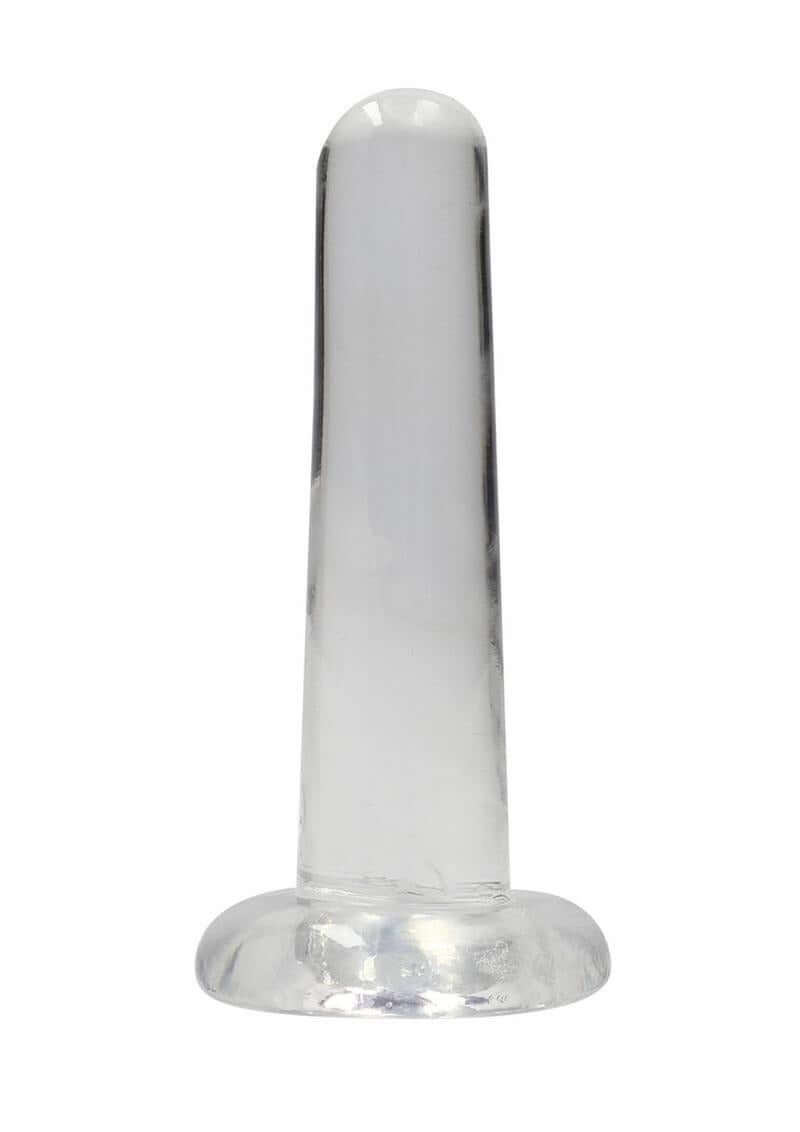 RealRock Crystal Clear Non Realistic Dildo with Suction Cup 5.3 inch on a white background.