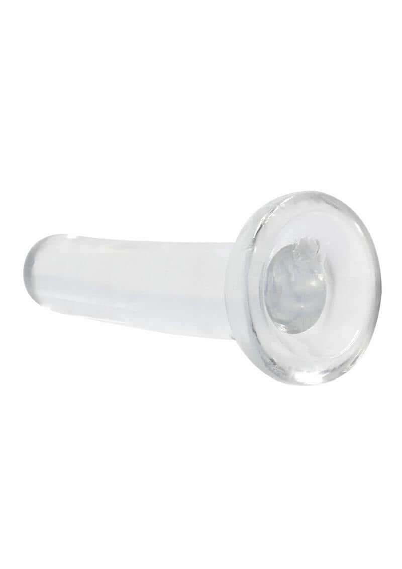 RealRock Crystal Clear Non Realistic Dildo with Suction Cup 5.3 inch showcasing its clear design and suction base.