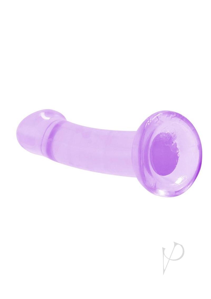 RealRock Crystal Clear 6.7 inch Suction Cup Dildo Purple on a white background, highlighting its translucent design.