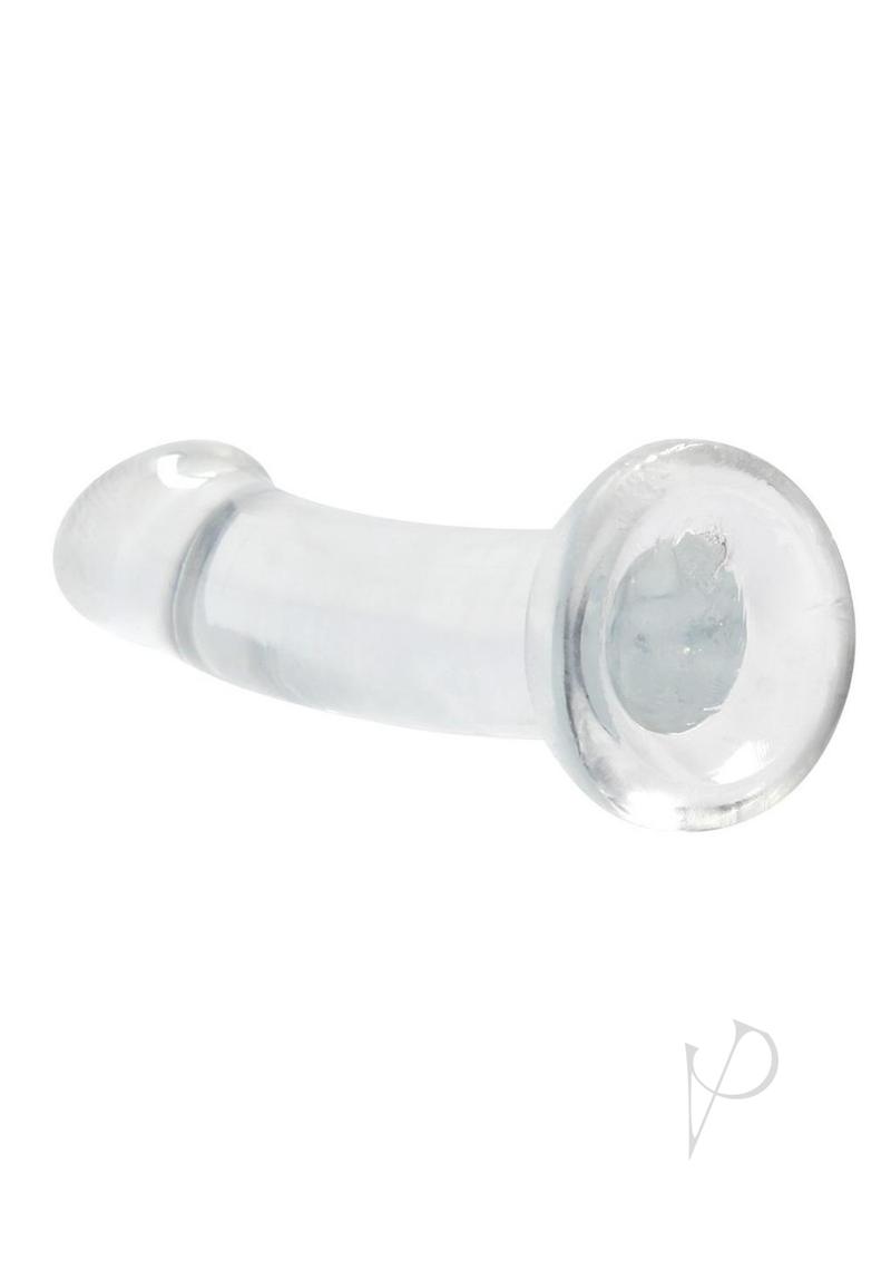 RealRock Crystal Clear Dildo Suction Cup 6.7 Inch Clear with smooth translucent design and contoured top for pleasure.