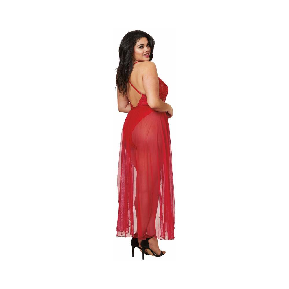 Dreamgirl Dreamgirl Teddy & Sheer Mesh Maxi Skirt With G-String Rouge Queen 3X