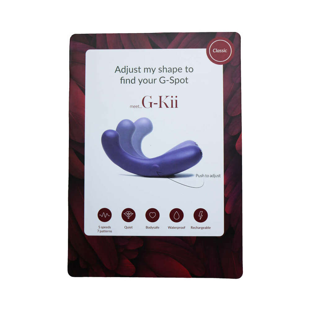Je Joue G-Kii Dual Stimulator Vibrator Purple packaging showcasing adjustable design and features for G-spot stimulation.