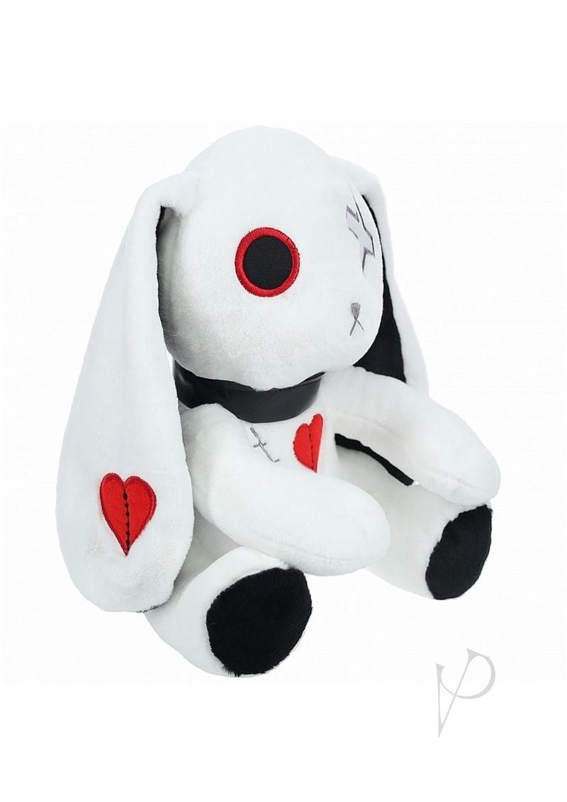 S-Line Rabbit Cross Eye Small White plush toy with red hearts and playful design, perfect for gag gifts and parties.