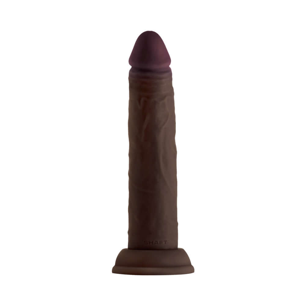 Shaft Model J 7.5 inch Dual Density Silicone Dildo Mahogany with realistic design and soft texture.