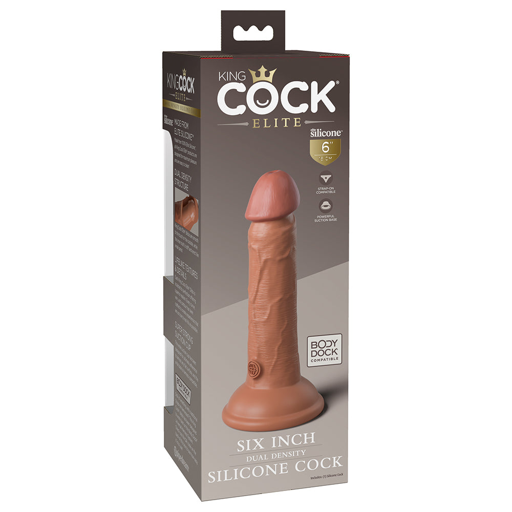 King Cock Elite 6 inches Dual Density Silicone Cock Realistic Dildo With Suction Cup Tan