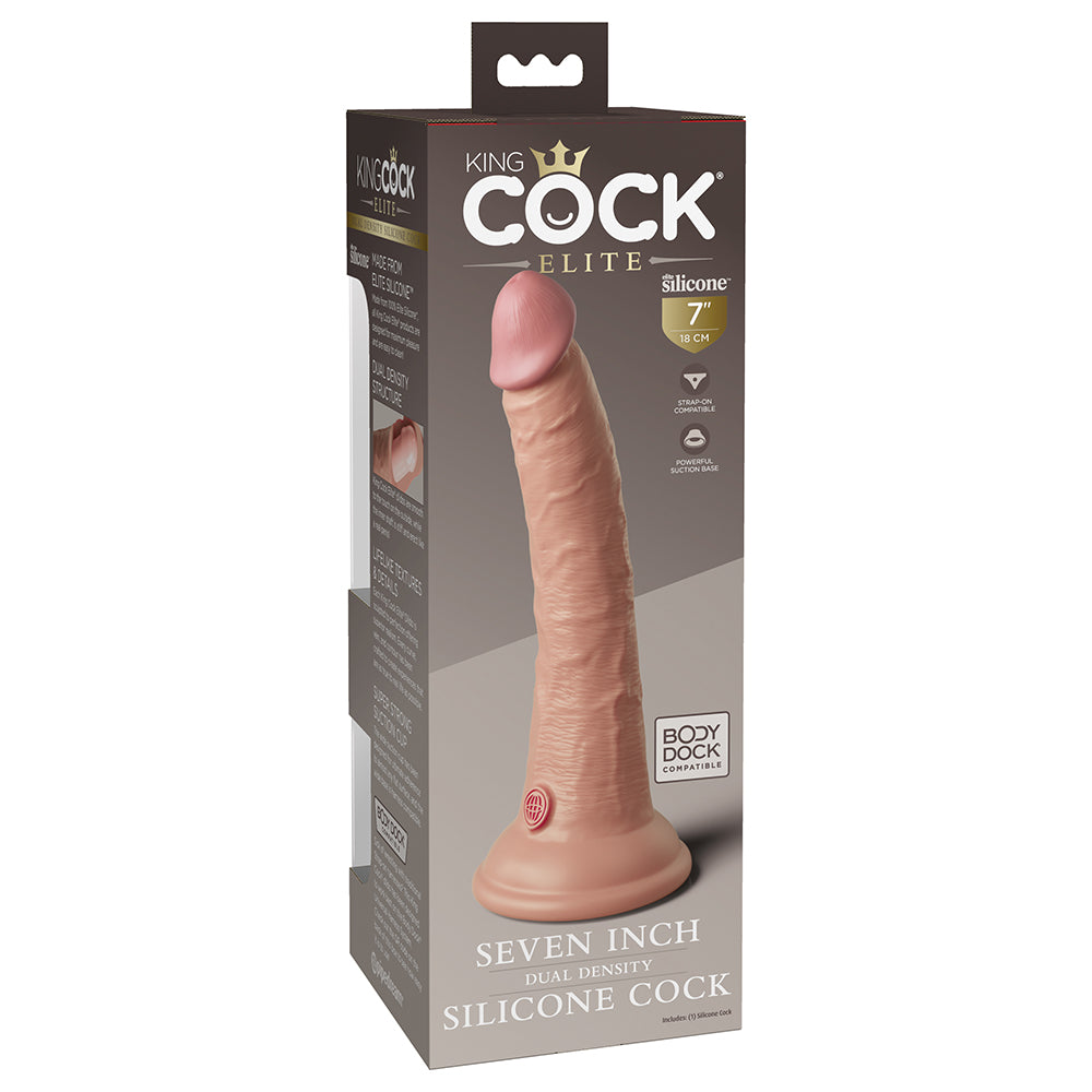 King Cock Elite 7 inches Dual Density Silicone Cock Realistic Dildo With Suction Cup Beige