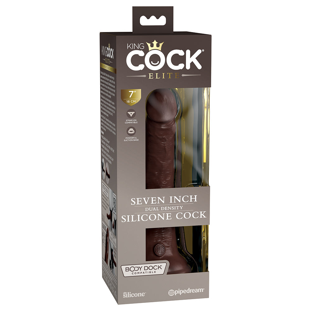 King Cock Elite 7 inches Dual Density Silicone Cock Realistic Dildo With Suction Cup Brown