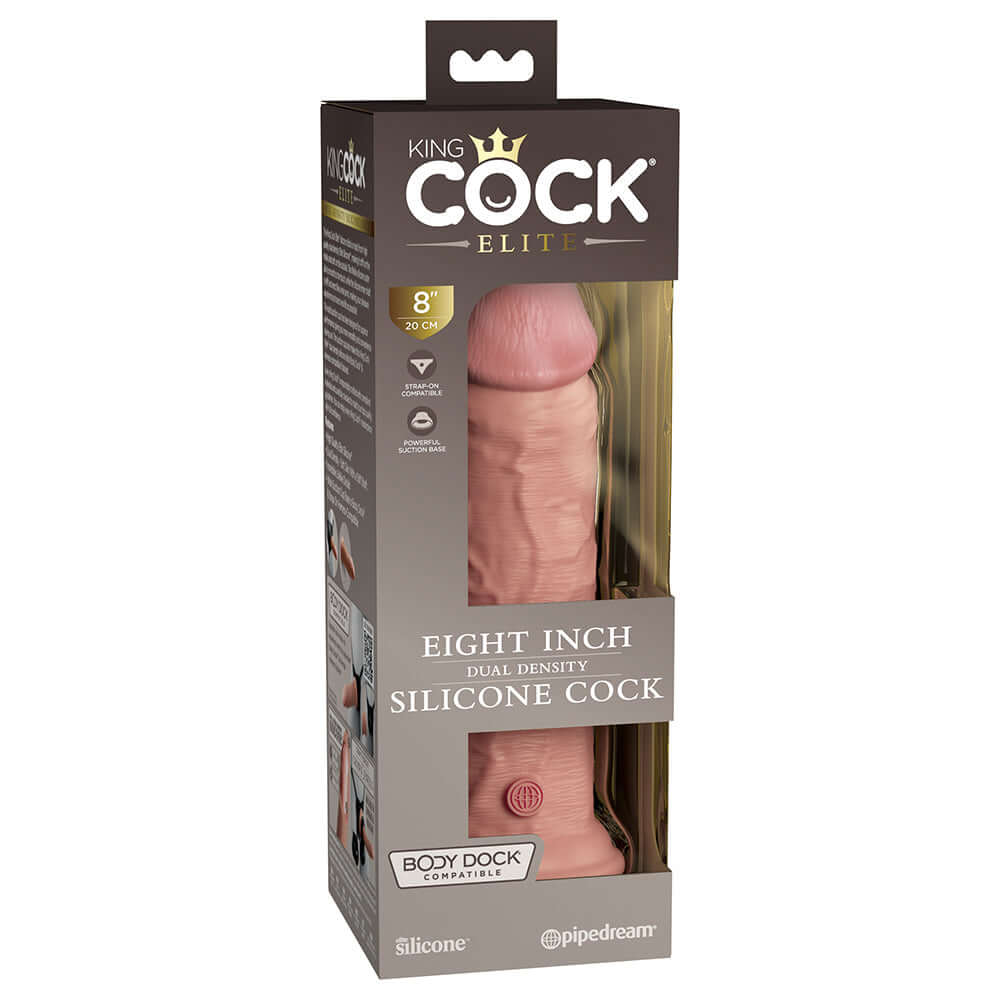 King Cock Elite 8 inches Dual Density Silicone Cock Realistic Dildo With Suction Cup Beige