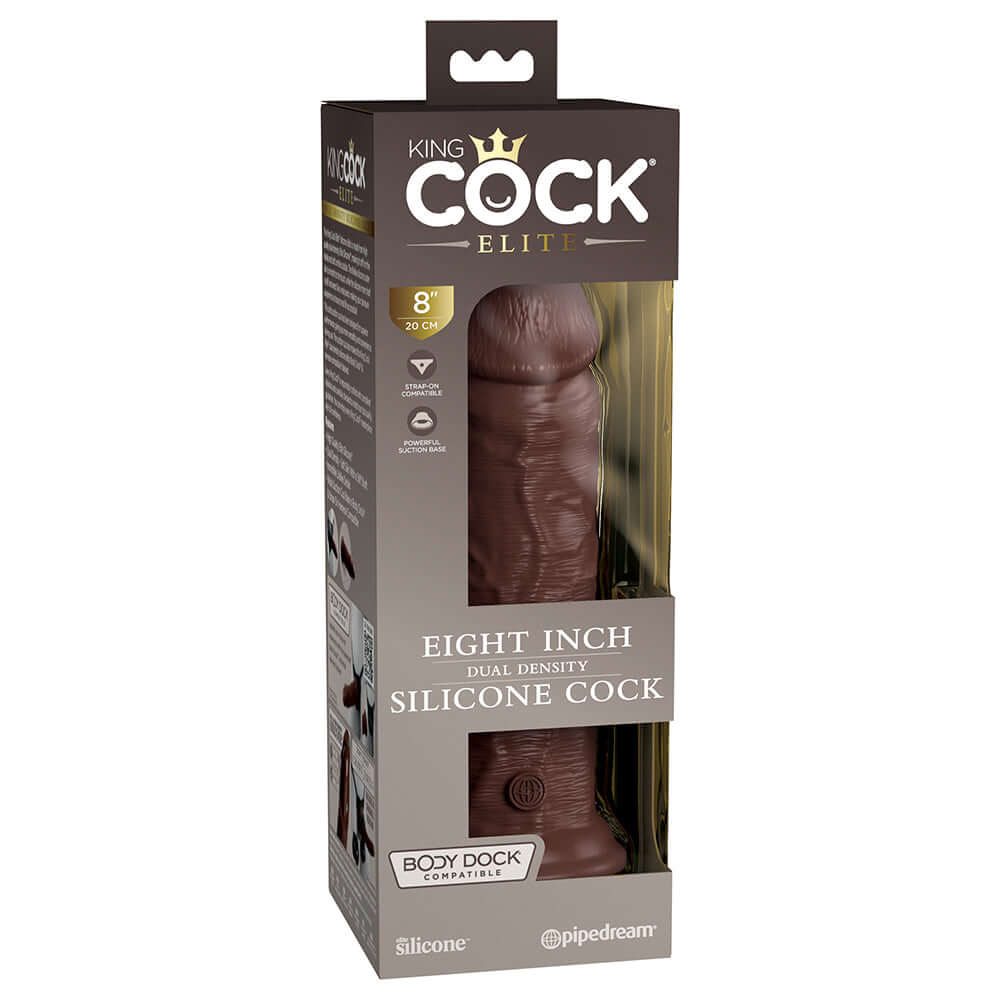 King Cock Elite 8 inches Dual Density Realistic Dildo Brown packaging showcasing its lifelike design and premium quality.