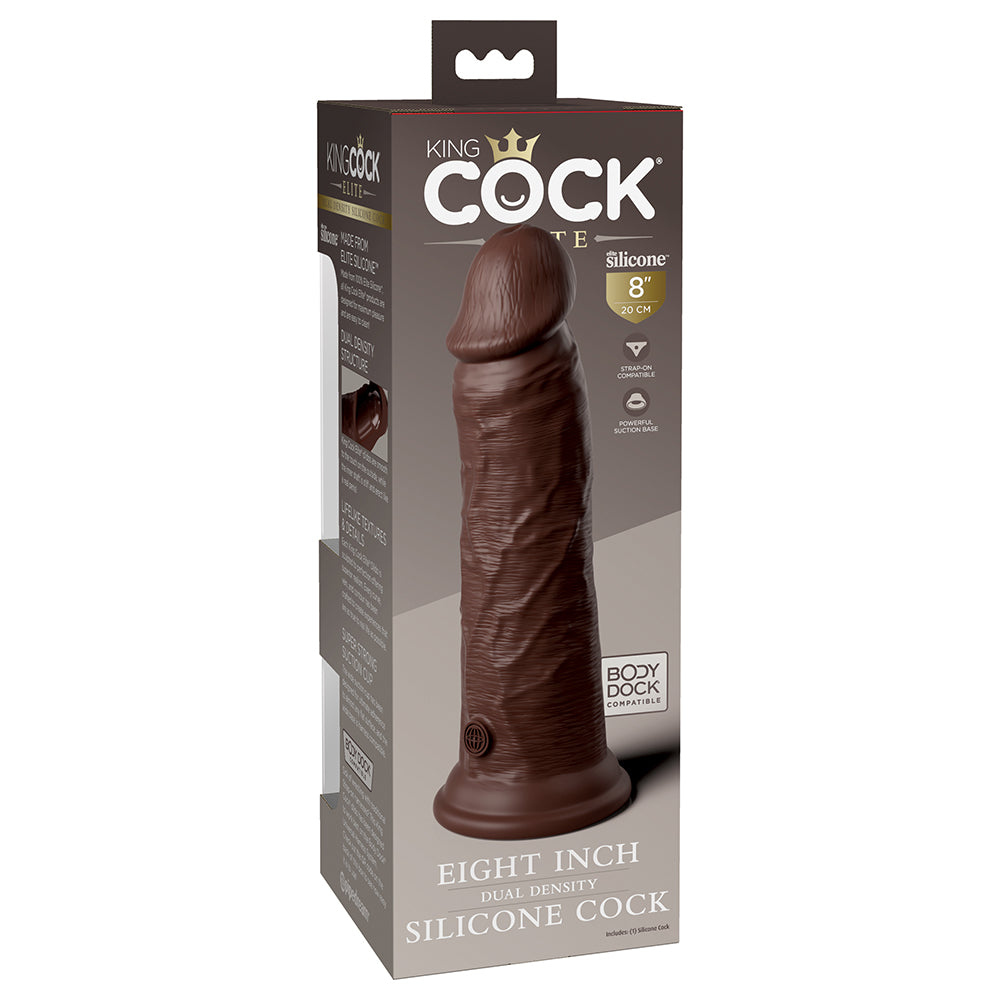 King Cock Elite 8 inches Dual Density Silicone Cock Realistic Dildo With Suction Cup Brown