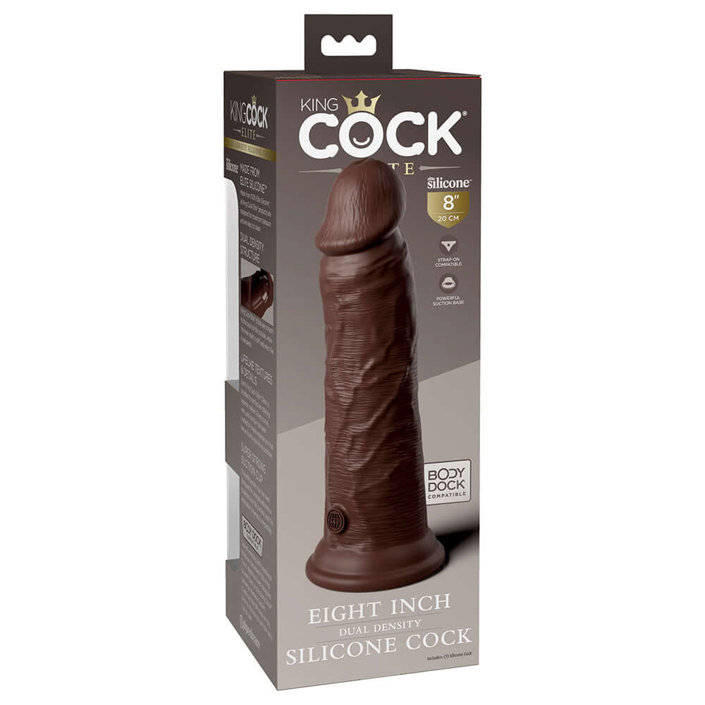 King Cock Elite 8 inches Dual Density Realistic Dildo Brown packaging showcasing the premium silicone design.