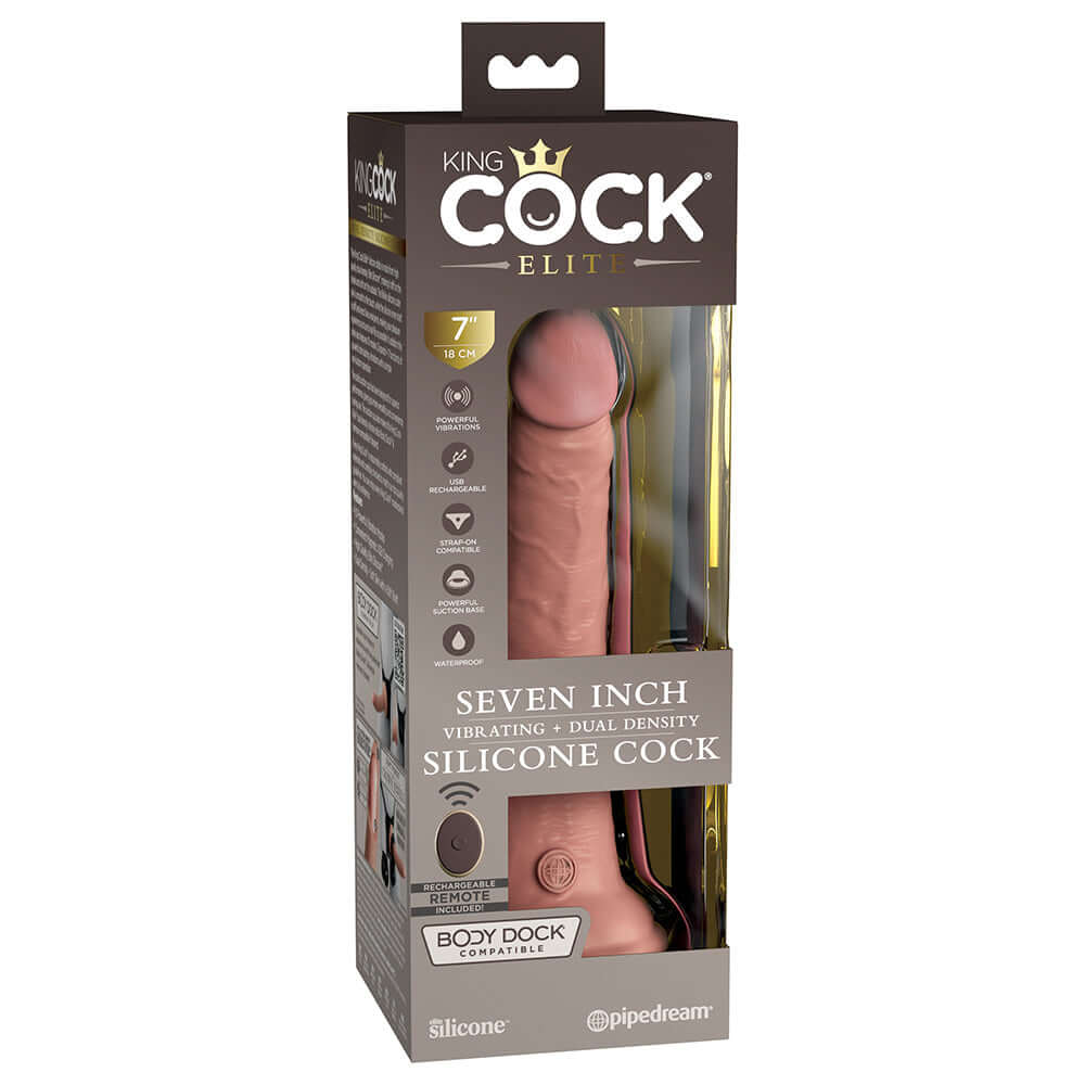 King Cock Elite 7 inches Vibrating Realistic Dildo With Suction Cup Beige
