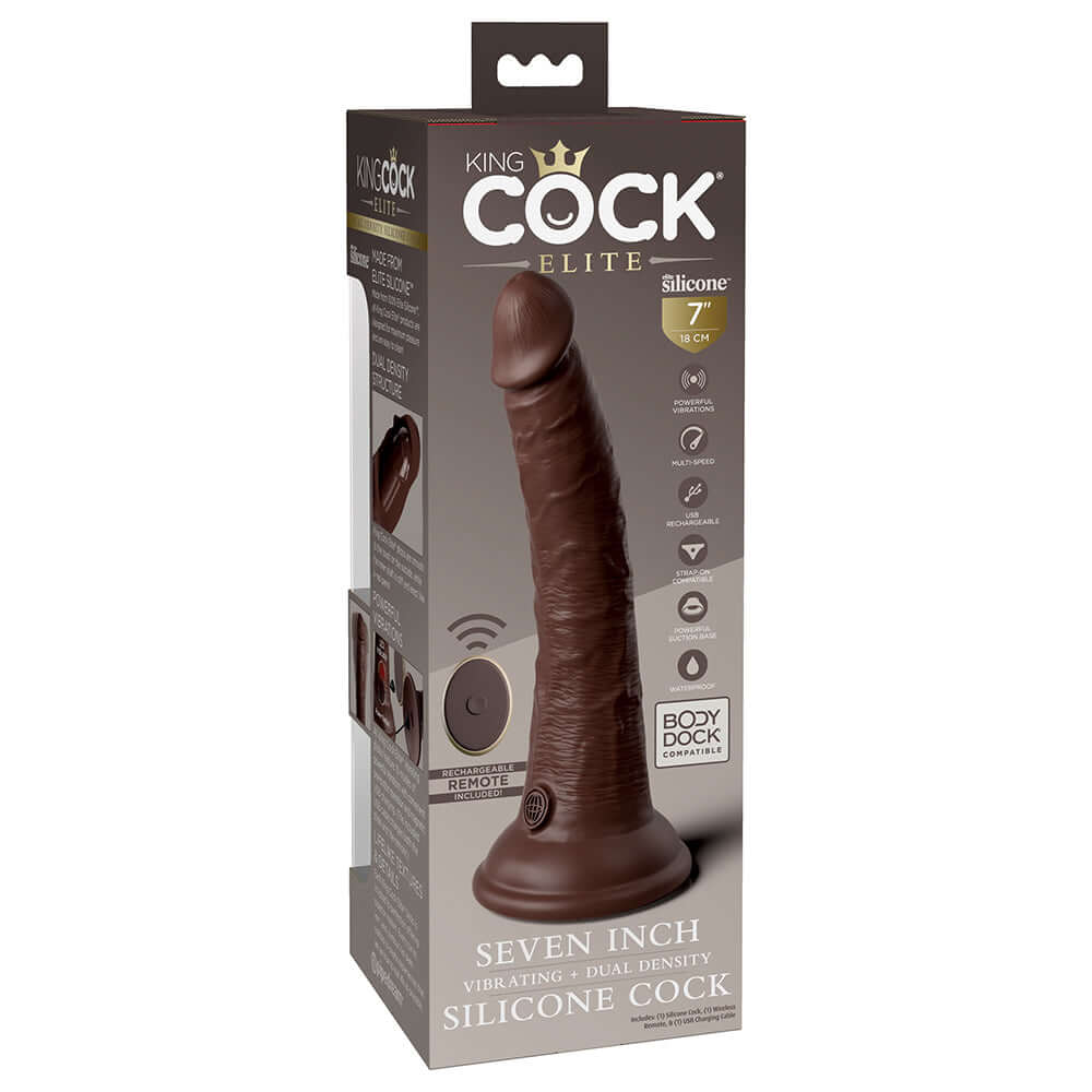 King Cock Elite 7 inches Vibrating Realistic Dildo With Suction Cup Brown