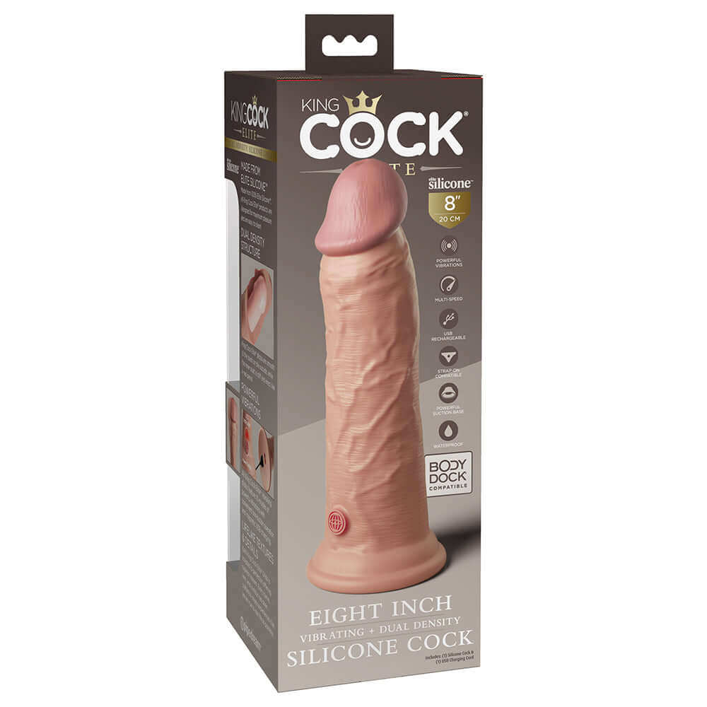 King Cock Elite 8 inches Vibrating Realistic Dildo With Suction Cup Beige