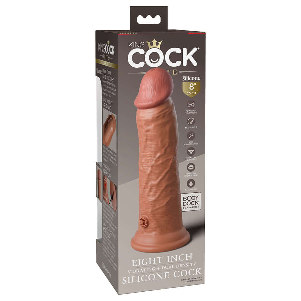 King Cock Elite 8 inches Vibrating Realistic Dildo With Suction Cup Tan
