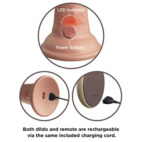 King Cock Elite 9 inches Vibrating Dual Density Realistic Dildo Beige features LED indicator and power button.