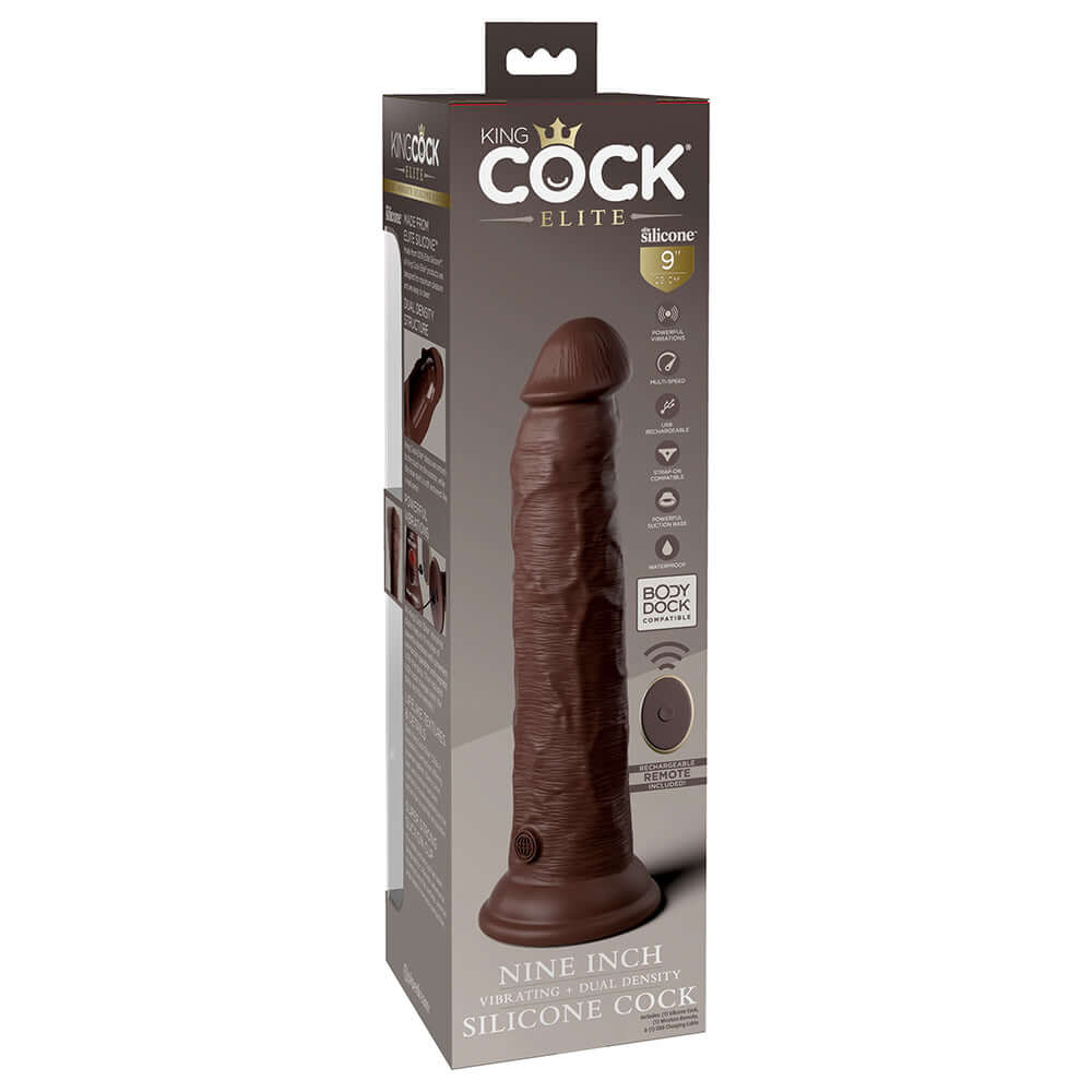 King Cock Elite 9 inches Vibrating Dual Density Silicone Realistic Dildo Brown
