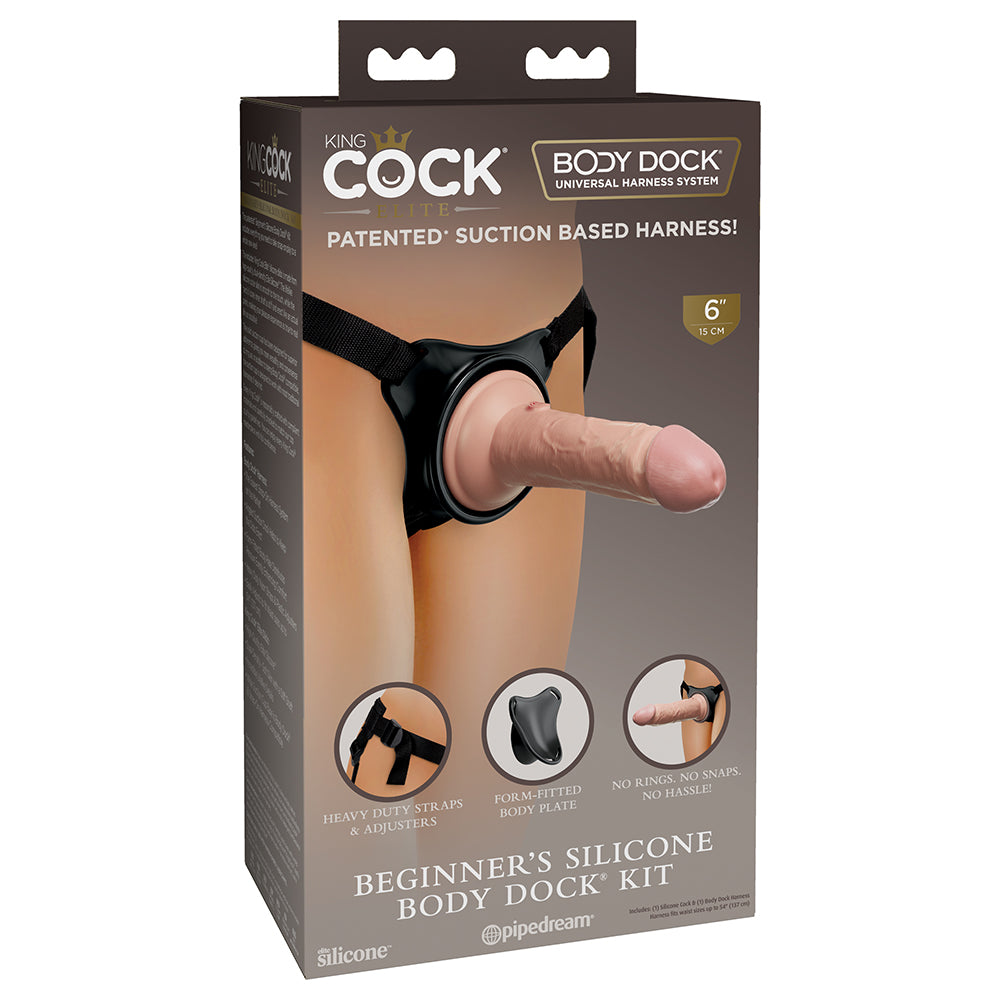 King Cock Elite Beginner's Silicone Body Dock Kit With Dildo Beige/Black