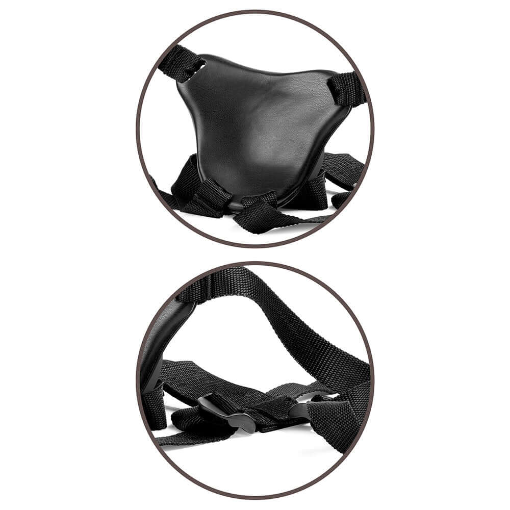 King Cock Elite Comfy Body Dock Strap-On Harness Black close-up of harness design and straps.