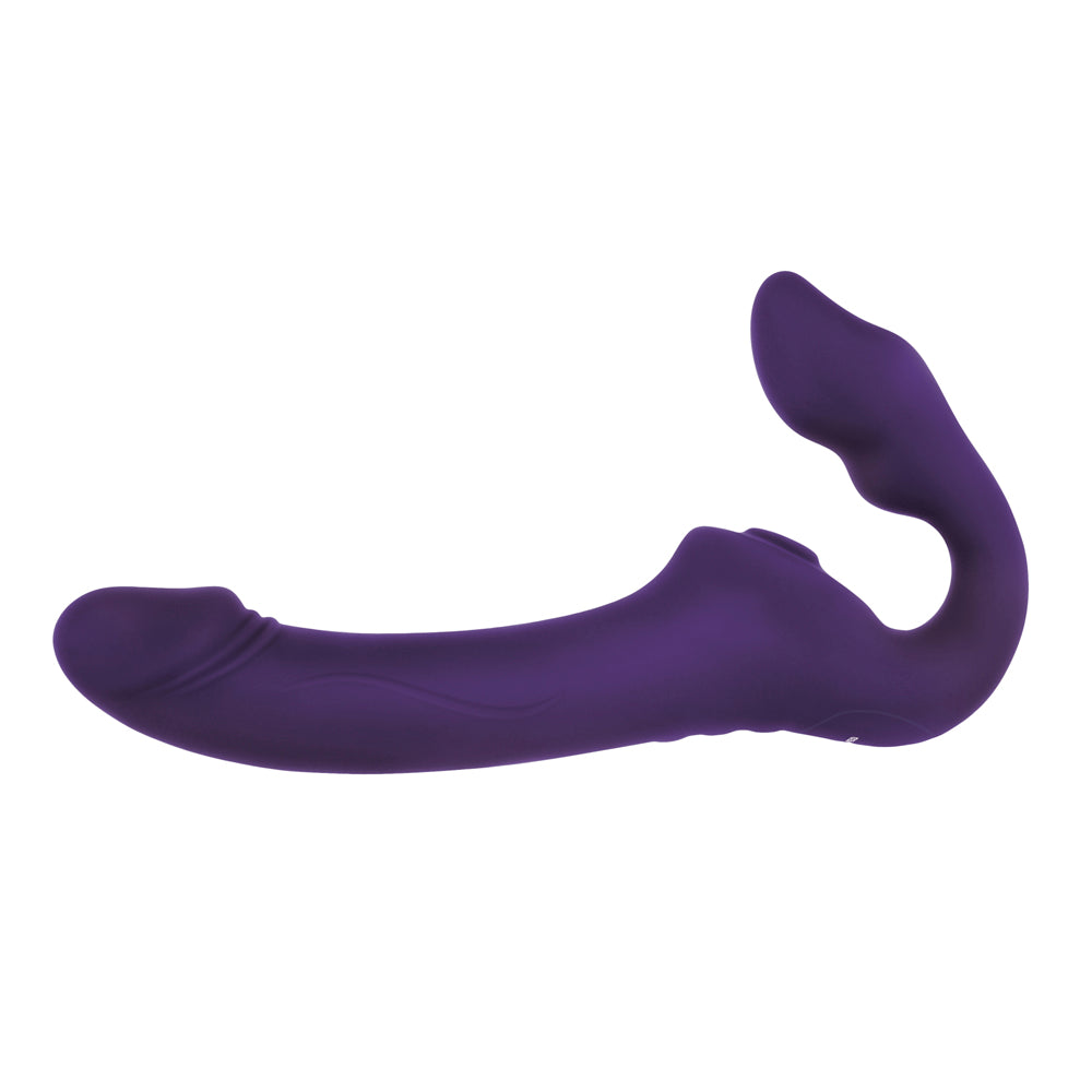 Evolved 2 Become 1 Rechargeable Remote-Controlled Silicone Strapless Strap-On With Suction Purple