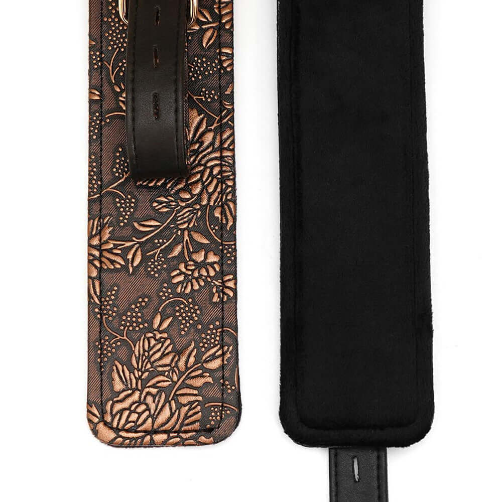 Ankle Restraints Brown PU Floral Print With Faux Fur Lining