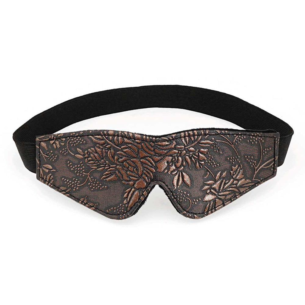 Spartacus Blindfold Brown PU Floral Print With Faux Fur Lining
