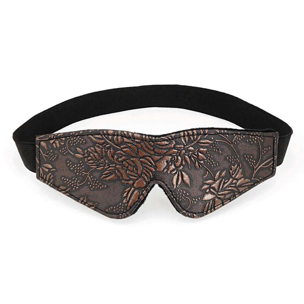 Spartacus Blindfold Brown PU Floral Print With Faux Fur Lining