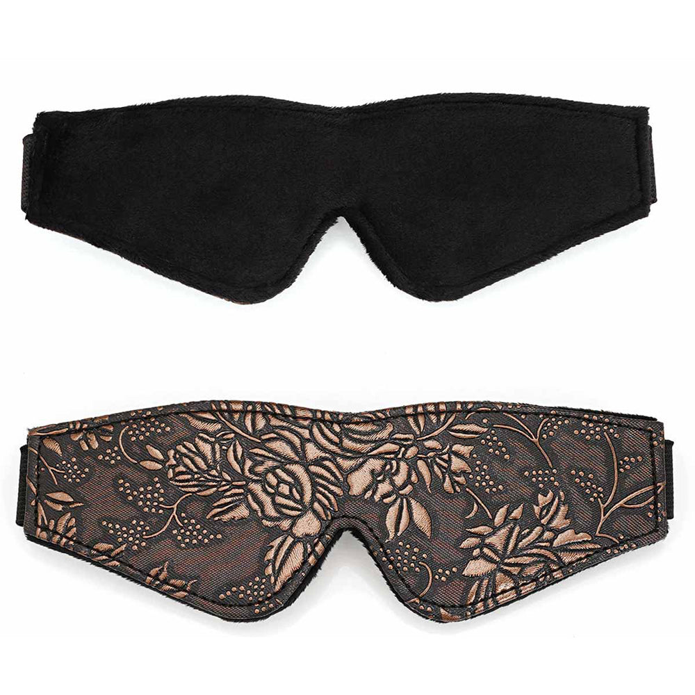 Spartacus Blindfold Brown PU Floral Print With Faux Fur Lining