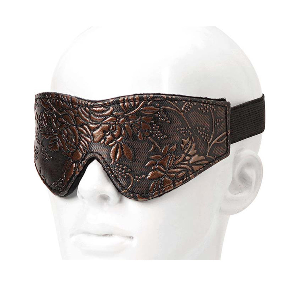 Spartacus Blindfold Brown PU Floral Print With Faux Fur Lining
