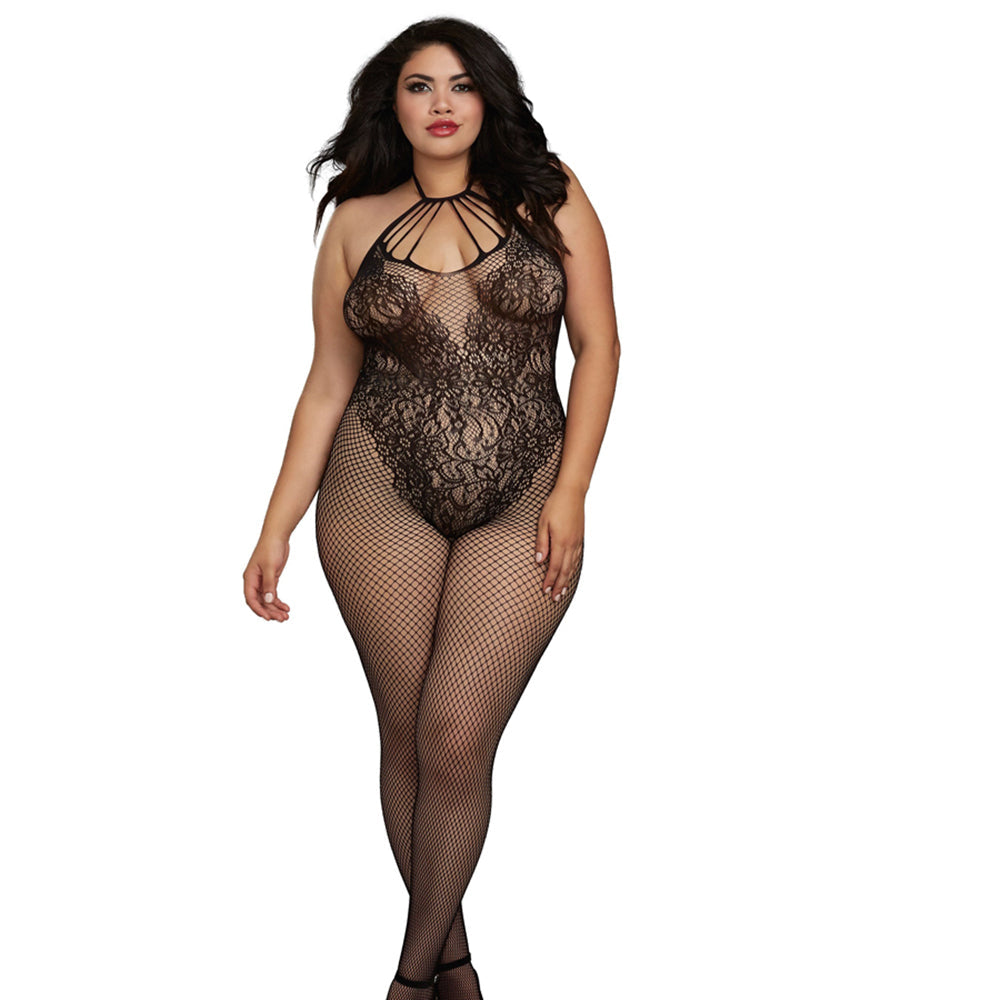 Dreamgirl Fishnet Bodystocking With Knitted Teddy Design Black Queen