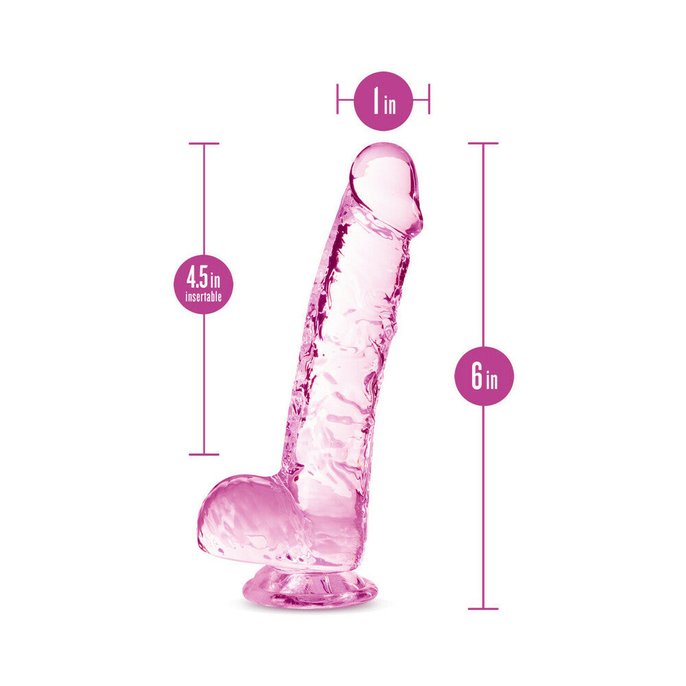 Naturally Yours Crystalline 6 inches Dildo with Balls Rose