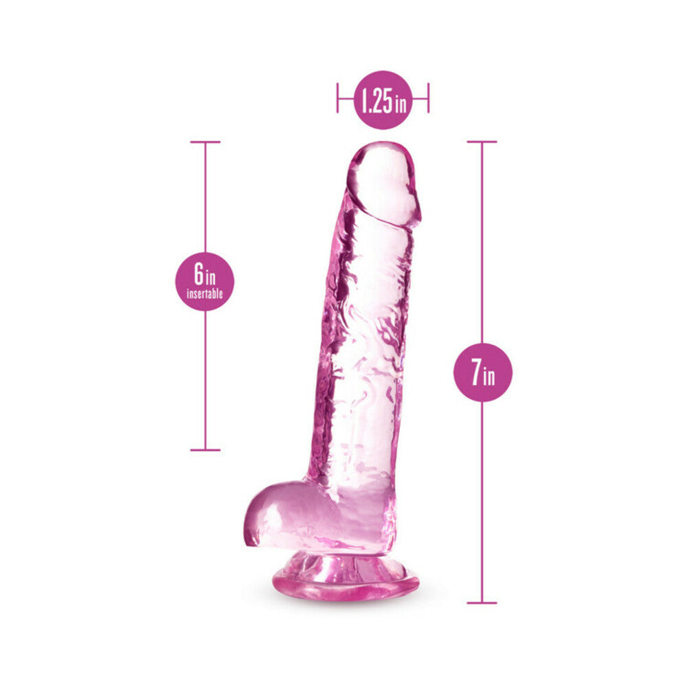 Naturally Yours Crystalline 7 inches Dildo with Balls Rose