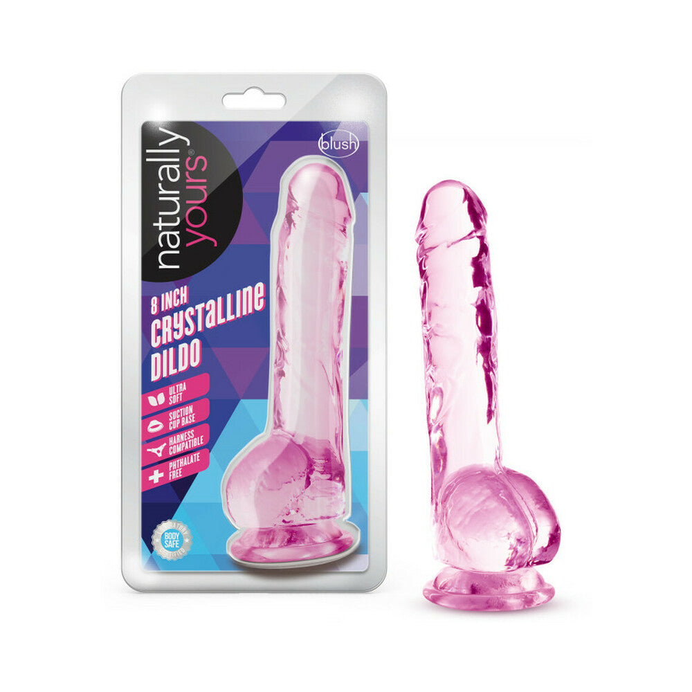 Naturally Yours Crystalline 8 inches Dildo with Balls Rose