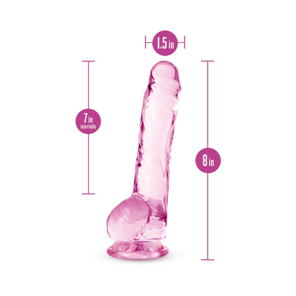 Naturally Yours Crystalline 8 inches Dildo with Balls Rose