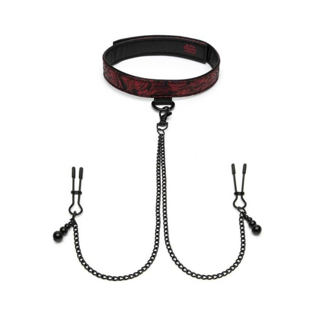 Fifty Shades of Grey Sweet Anticipation Reversible Collar, Nipple Clamps Red/Black