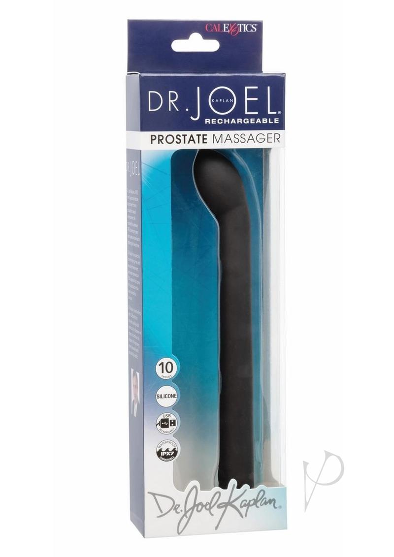 Dr Joel Kaplan Rechargeable Silicone Prostate Massager Black in packaging for P-spot stimulation.