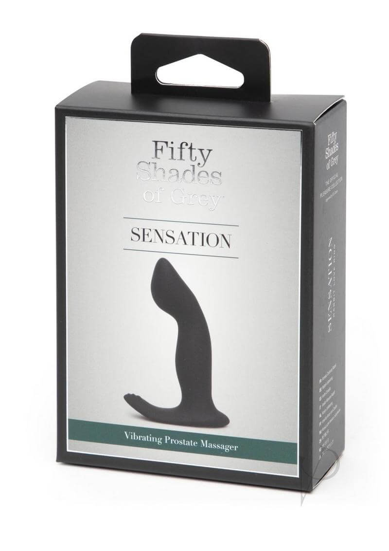 Fifty Shades of Grey Sensation P-Spot Vibrator Black packaging showcasing its sleek design and features.