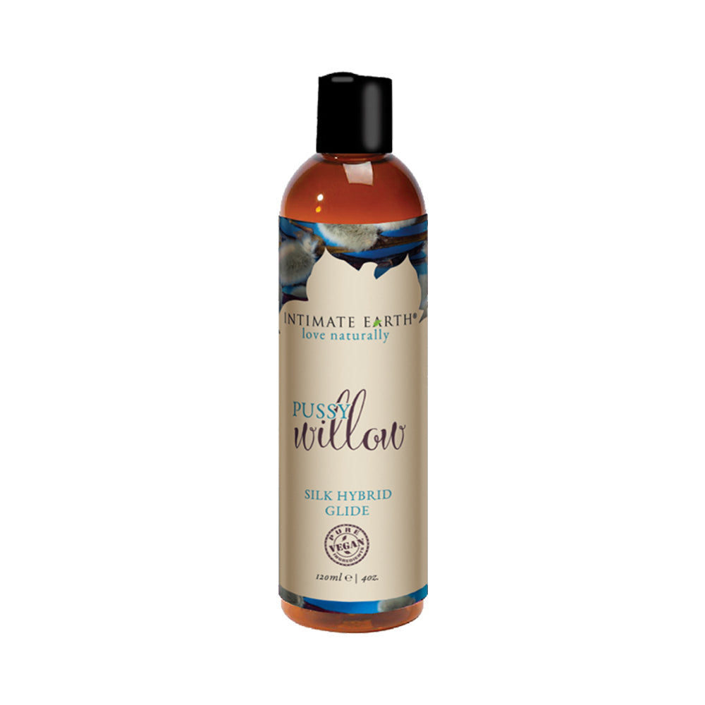 Intimate Earth Pussy Willow Silk Hybrid Glide 4 Oz bottle with natural ingredients and silky texture.