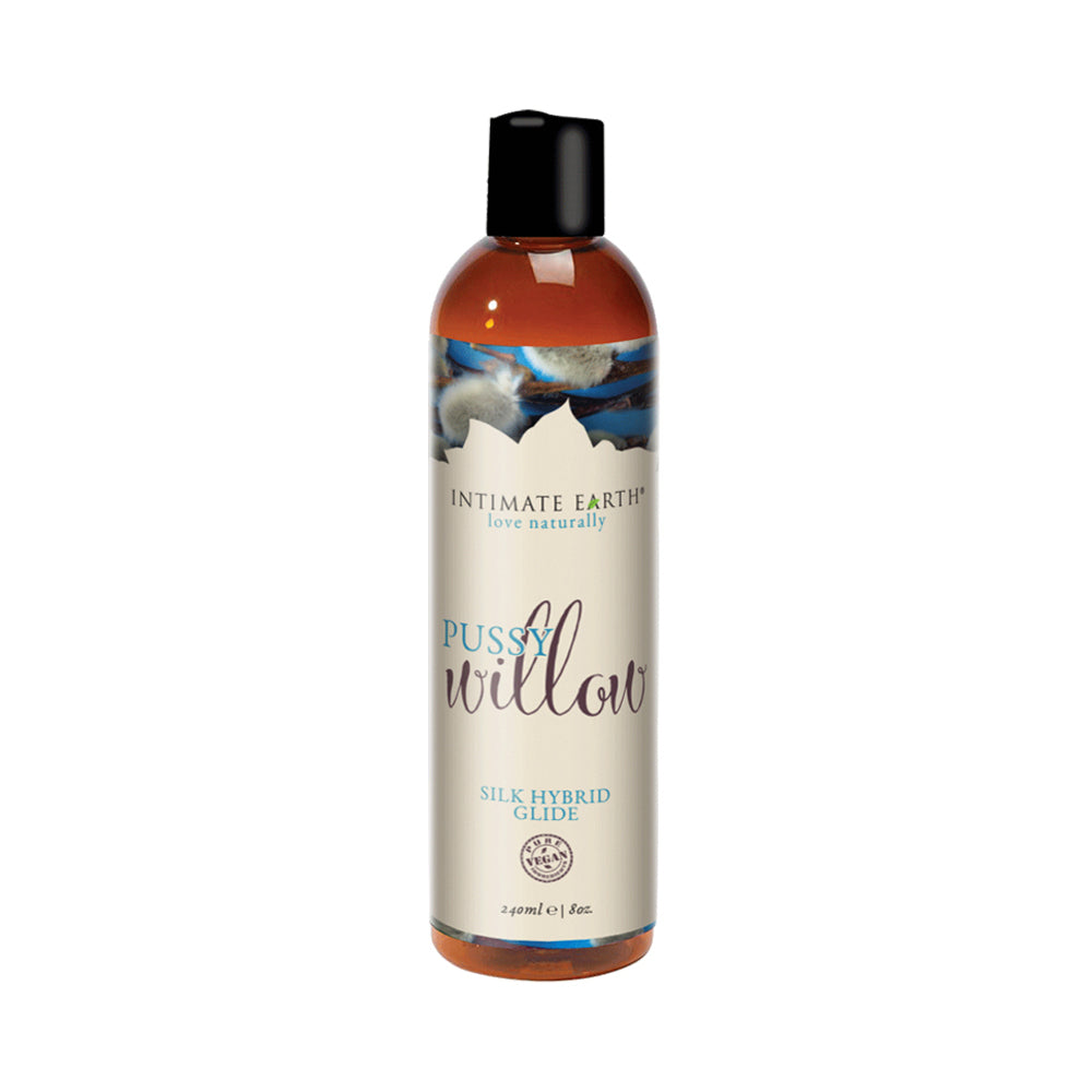 Intimate Earth Pussy Willow Silk Hybrid 8 Oz bottle of luxurious hybrid glide for smooth and easy comfort.