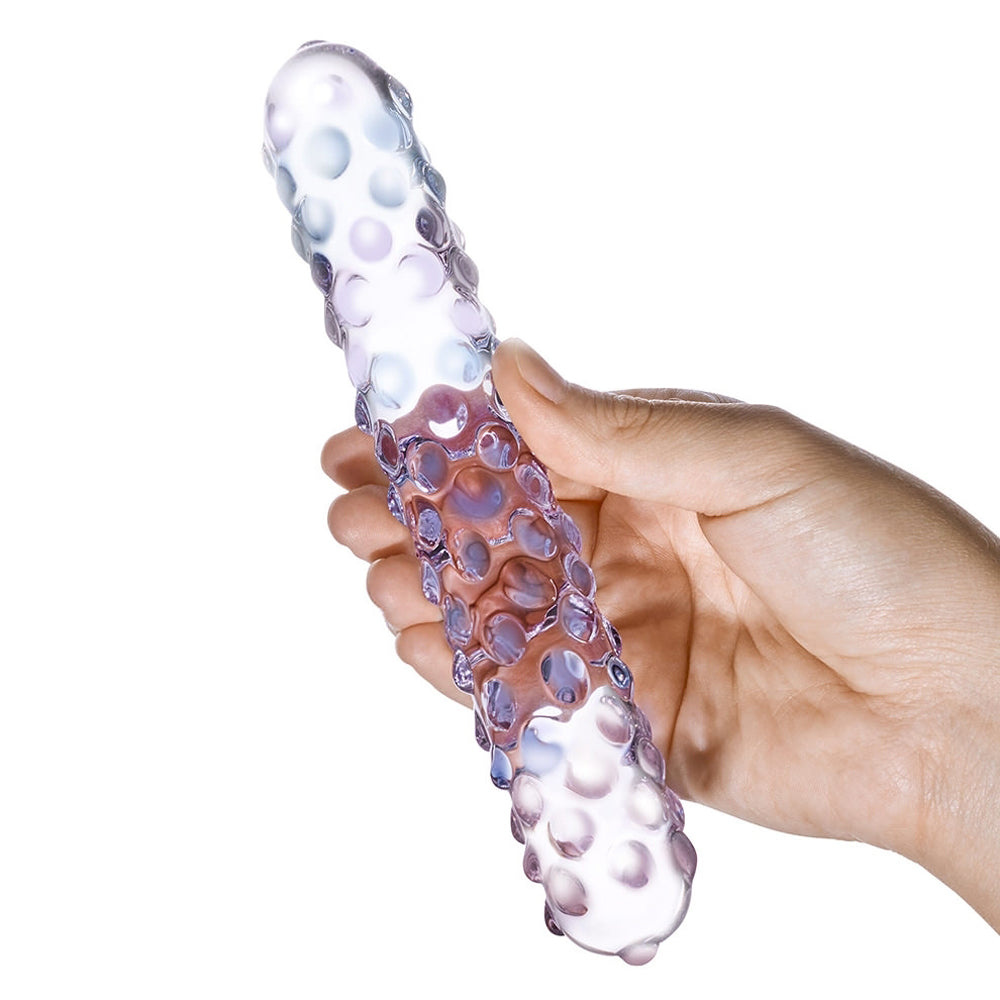 Glas 9 inches Purple Rose Nubby Glass Dildo