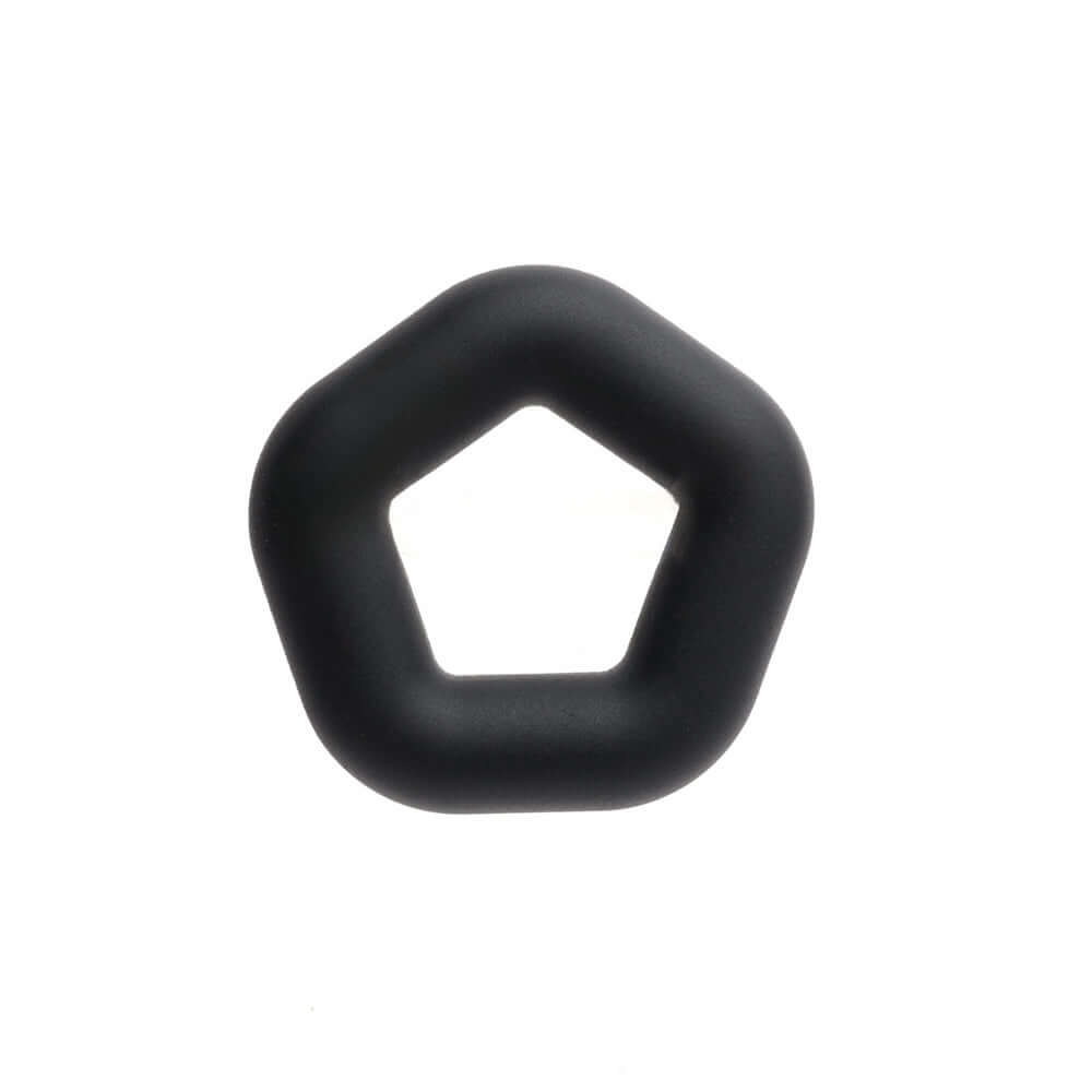 Sport Fucker Pentagon Silicone Cock Ring with a sleek black design, crafted from premium liquid silicone for comfort.