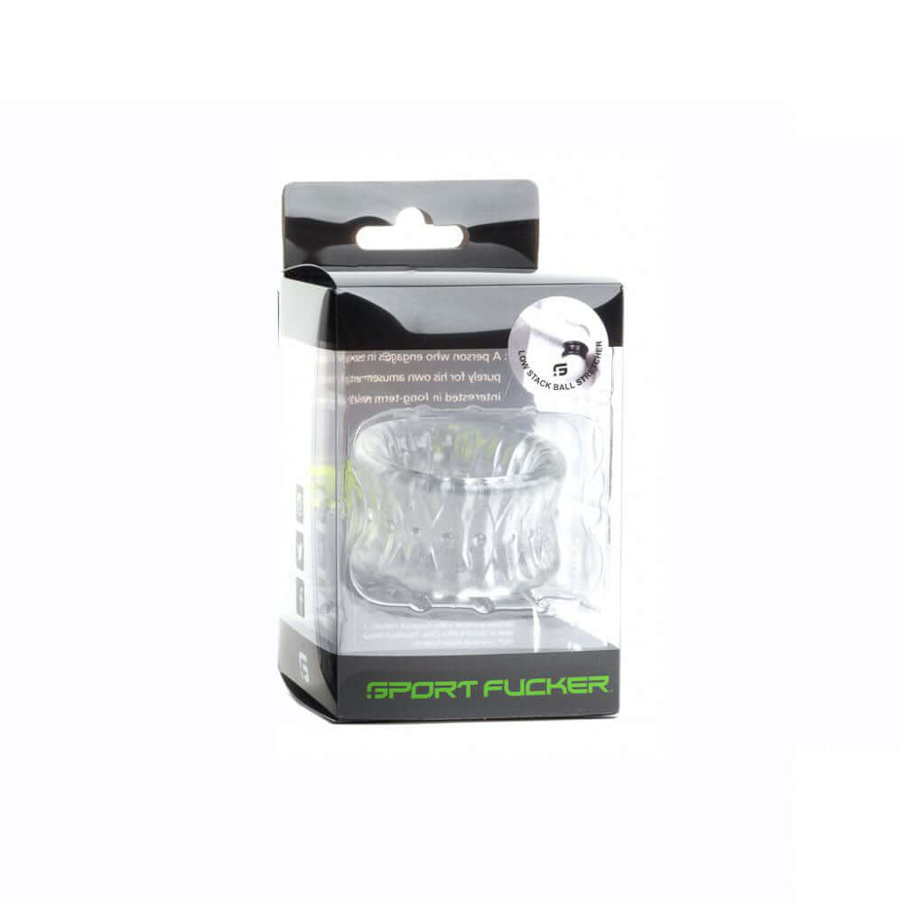 Sport Fucker Low Stack Ball Stretcher Clear packaging showcasing its unique design and features.