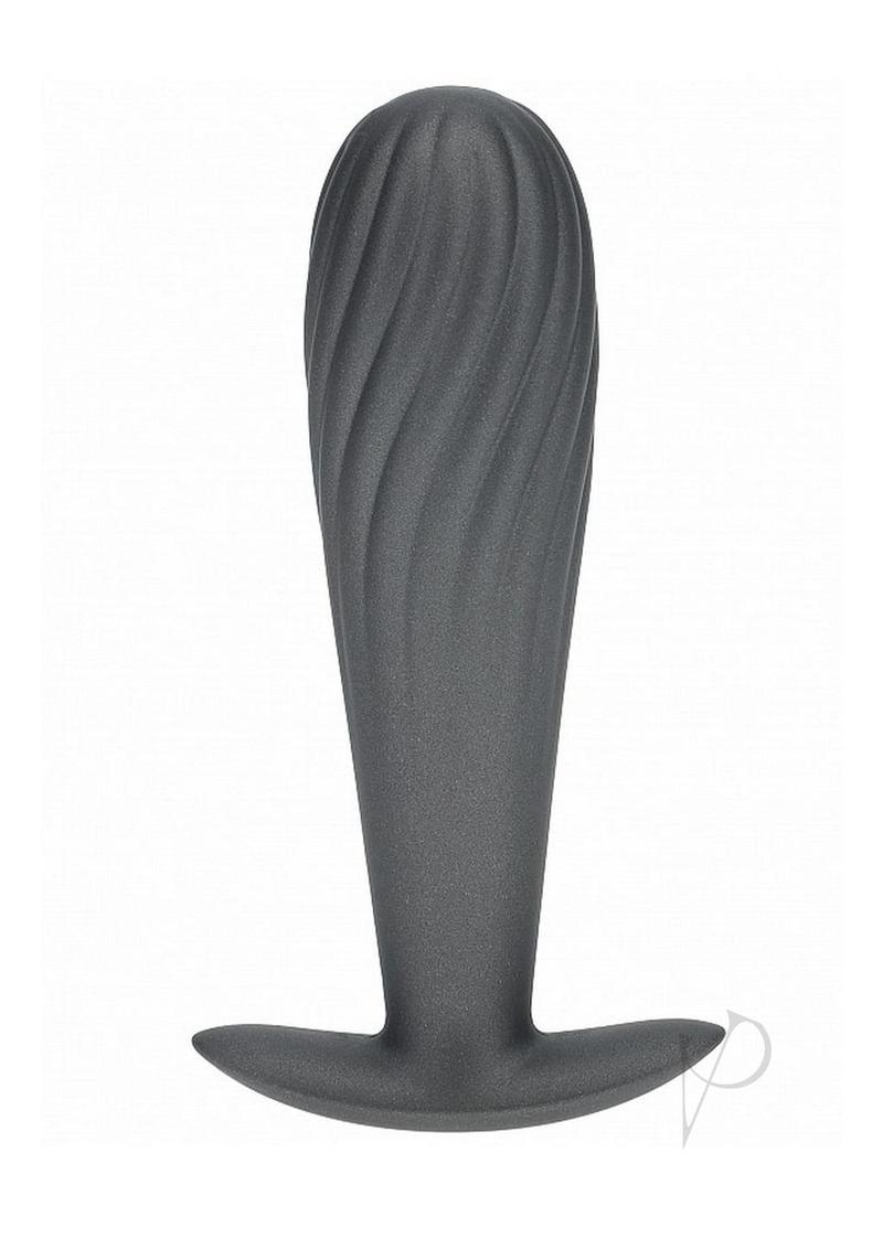 Ouch Ribbed Anal Plug Silicone Gun Metal, sleek and textured for enhanced anal pleasure.