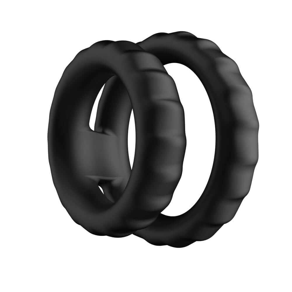 Forto F-43 Tiered Cock & Ball Ring Black made of 100% body-safe silicone, showcasing a dual-ring design.