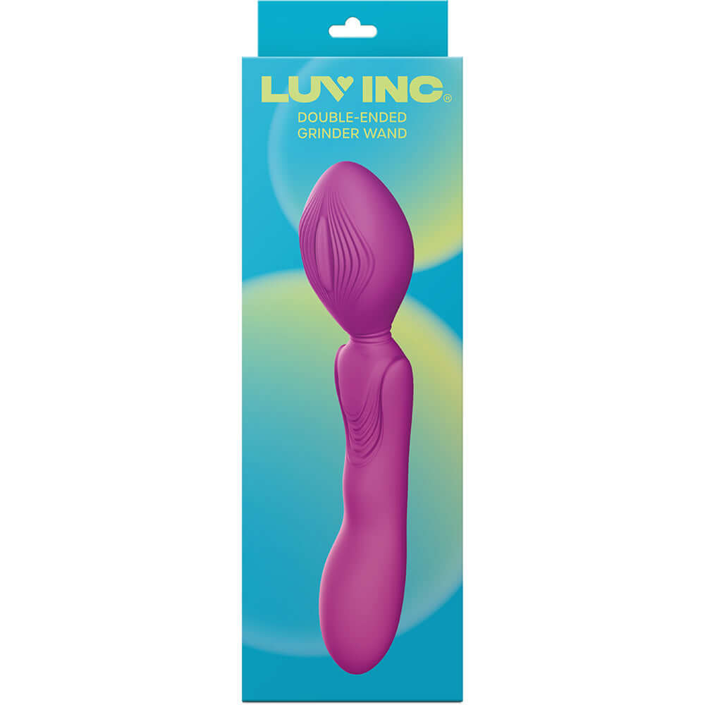 Luv Inc Gw89 Double Ended Grinder Wand Purple in packaging showcasing its ergonomic design.