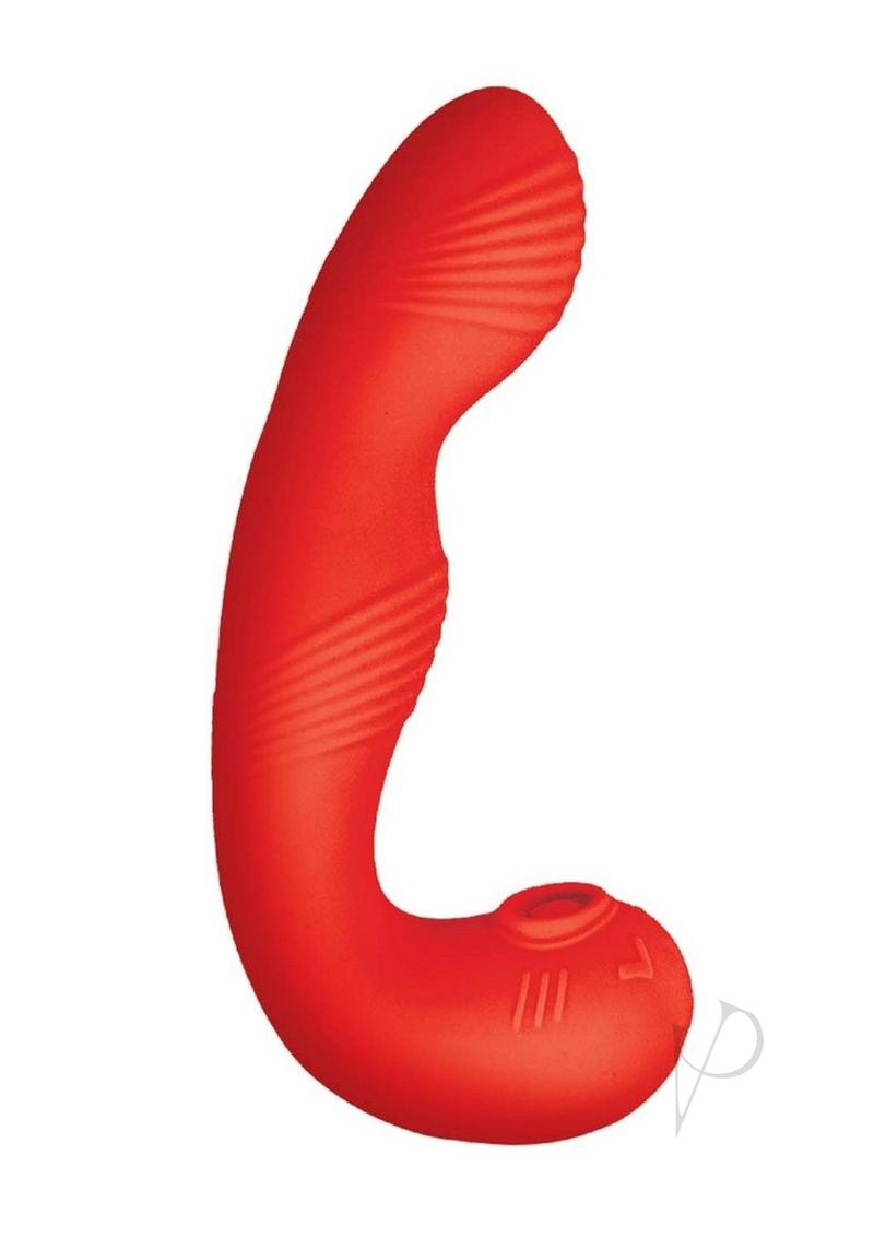 My Secret G-Spot Silicone Clitoral Vibrator Red featuring an ergonomically curved design for dual stimulation.