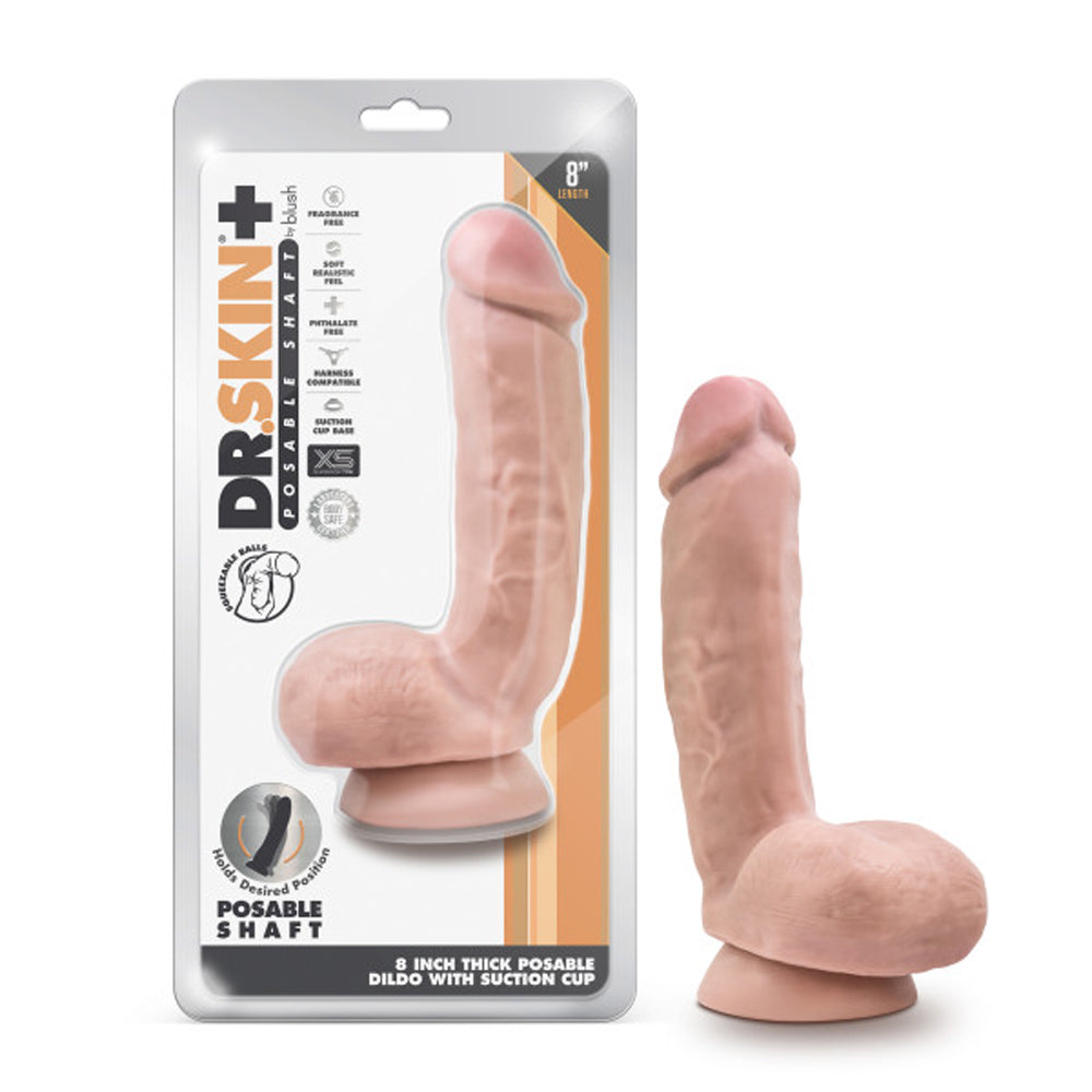Dr. Skin Plus Thick 8 inches Triple Density Posable Dildo with Balls Beige