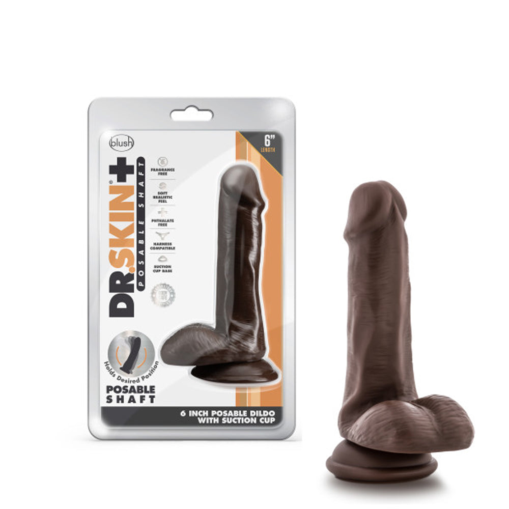 Dr. Skin Plus Realistic 6 inches Triple Density Posable Dildo with Balls Brown